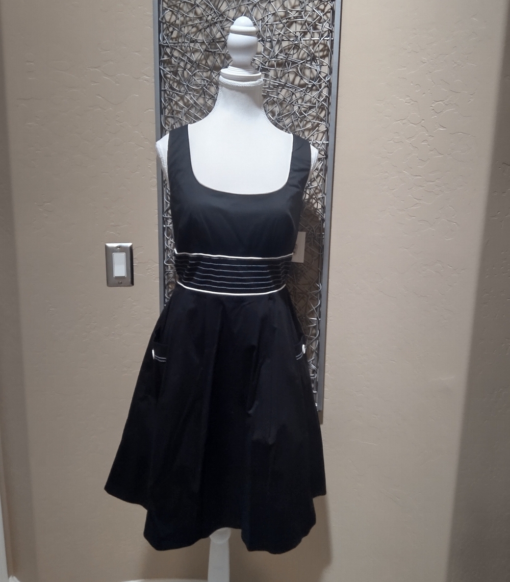 Teeze Me Classic Black Fit-and-Flare Sleeveless Dress with White Piping